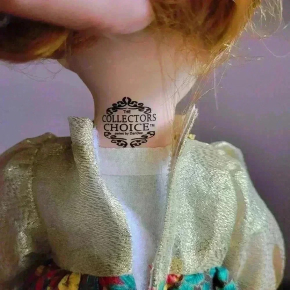 THE COLLECTORS CHOICE Porcelain Doll Blue Eyes Curly Brown Hair Floral Dress - Picture 6 of 9